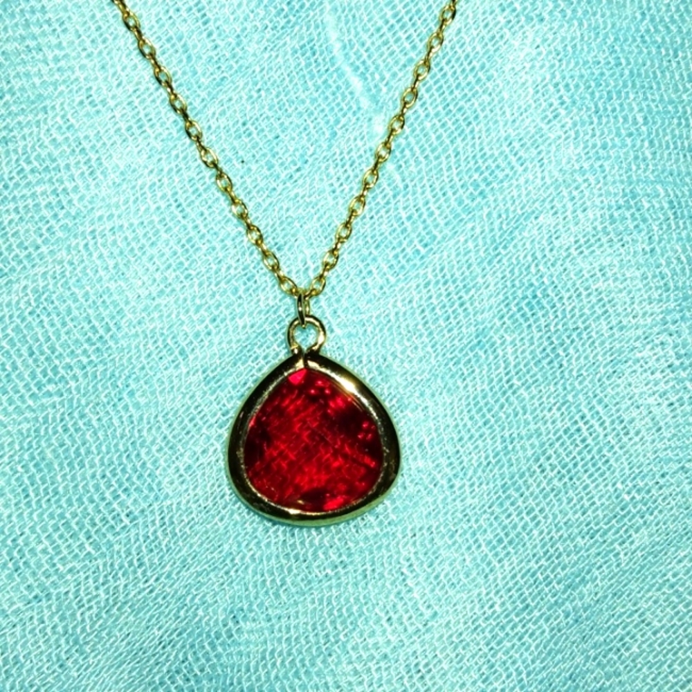 3-1 Dainty red stone with goldstone chain worn once